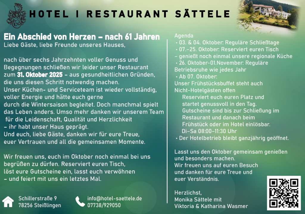 Schließung des Restaurantbetriebs